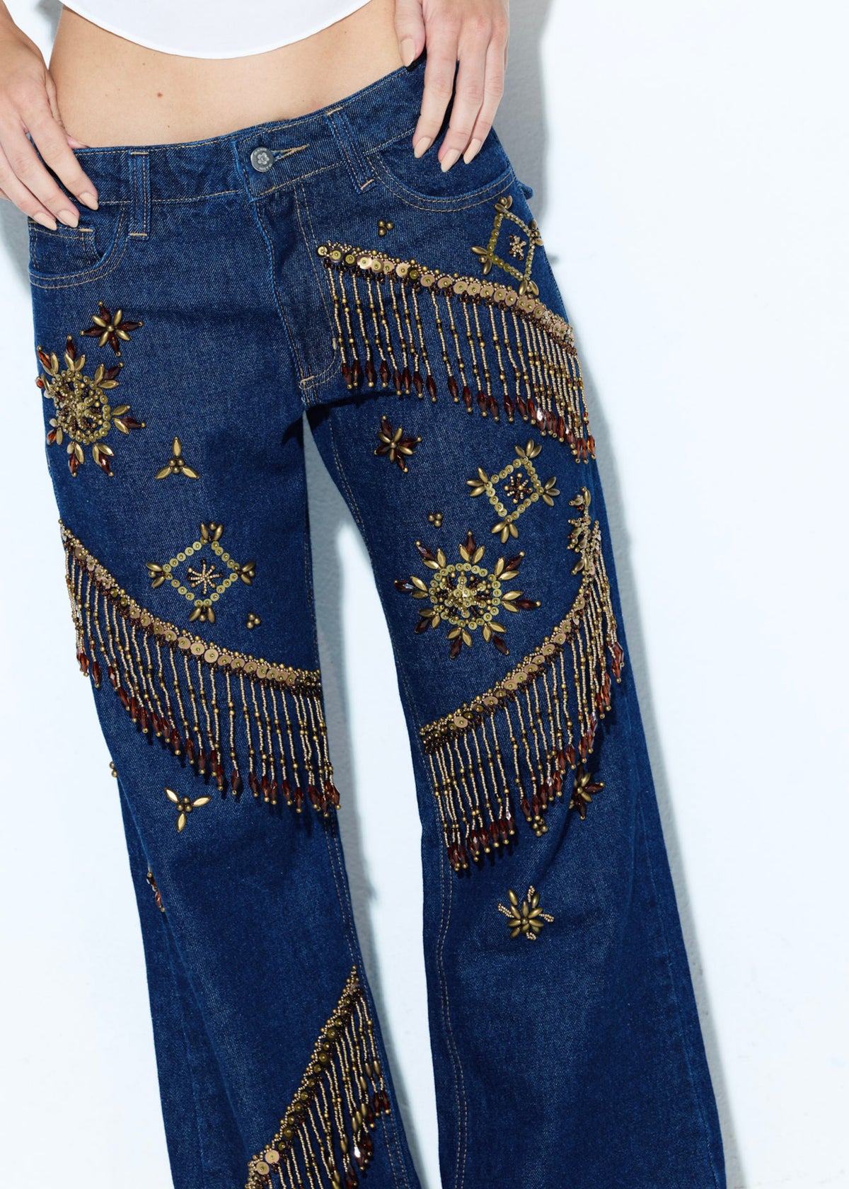 Calça Jeans Mystic Escura Bordada