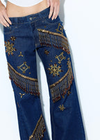 Calça Jeans Mystic Escura Bordada