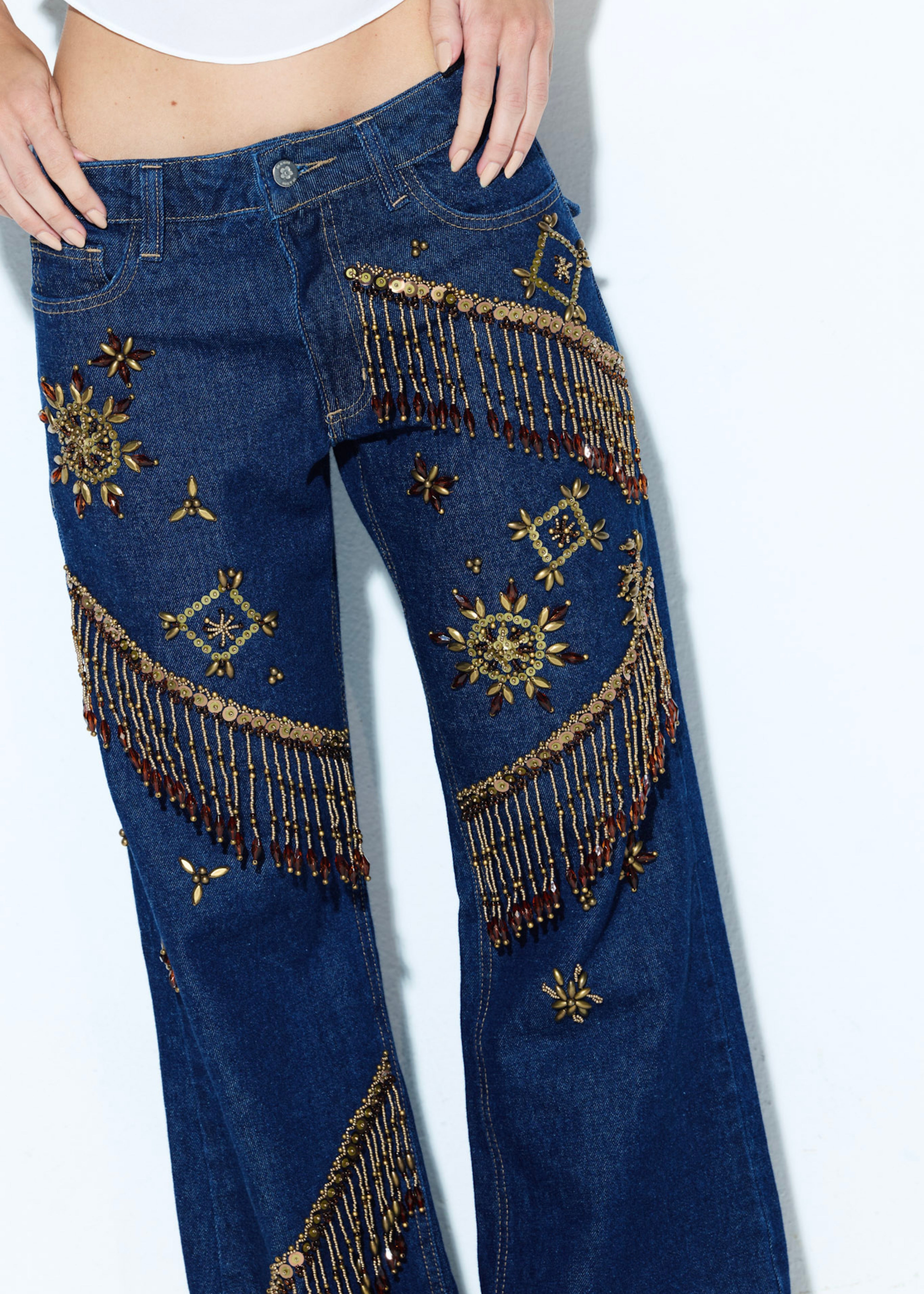Calça Jeans Mystic Escura Bordada