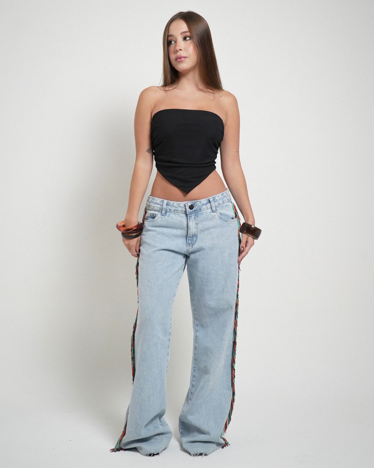 [PRÉ VENDA] Calça Jeans Com Franjas Bordadas