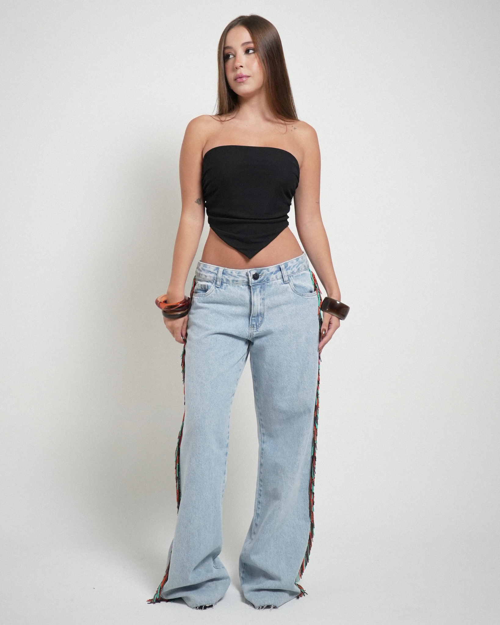 [PRÉ VENDA] Calça Jeans Com Franjas Bordadas