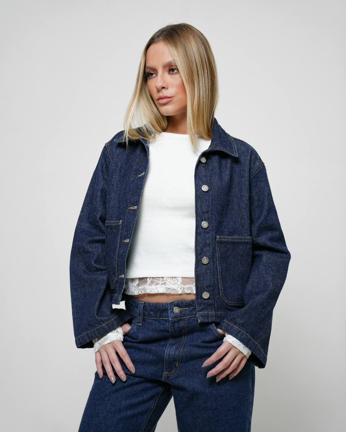 Jaqueta Boxy Jeans Escuro