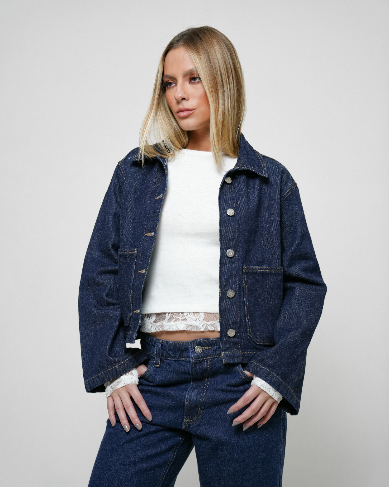 Jaqueta Boxy Jeans Escuro