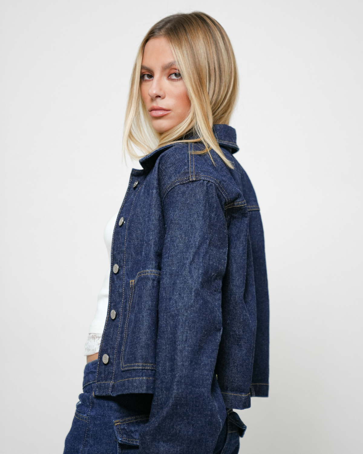 Jaqueta Boxy Jeans Escuro