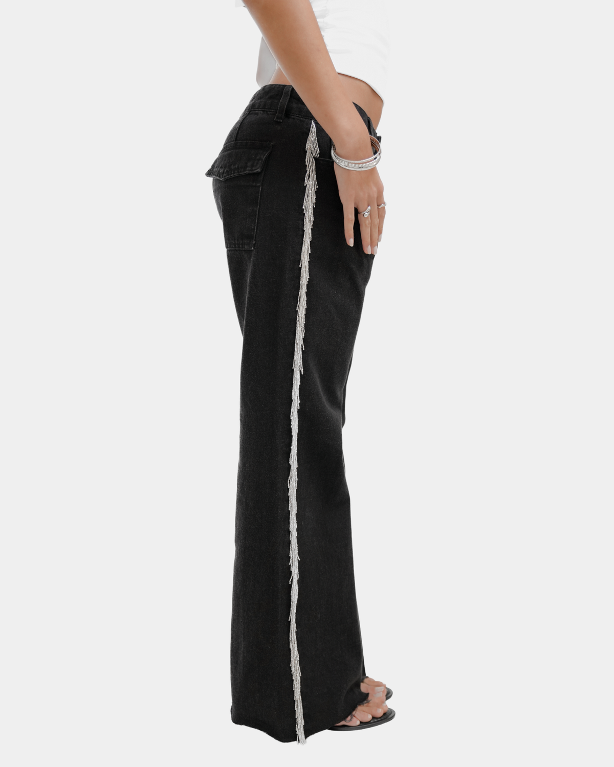 [PRÉ VENDA] Calça Jeans Com Franjas Bordadas