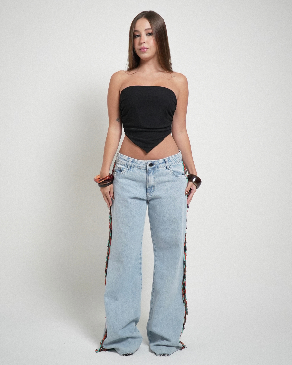 [PRÉ VENDA] Calça Jeans Com Franjas Bordadas