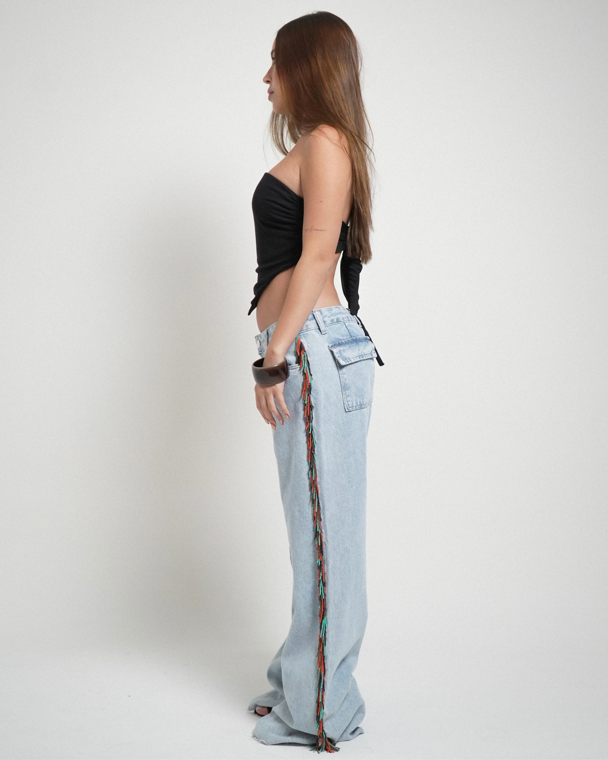 [PRÉ VENDA] Calça Jeans Com Franjas Bordadas