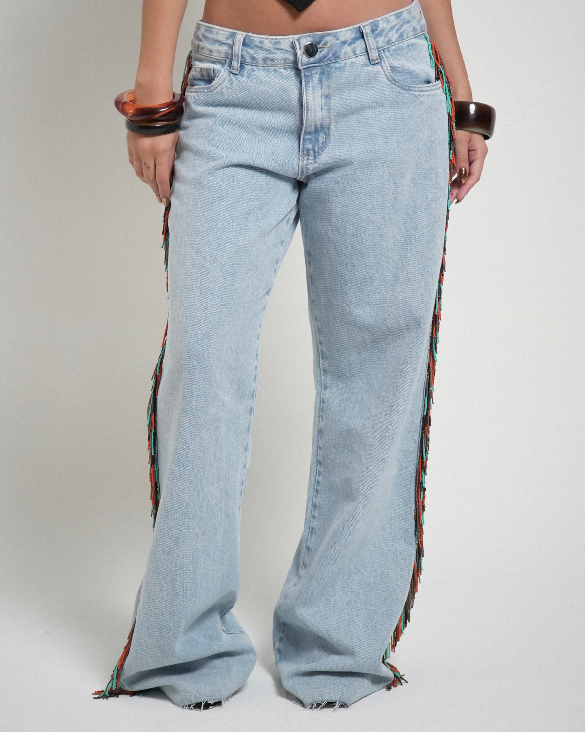 [PRÉ VENDA] Calça Jeans Com Franjas Bordadas
