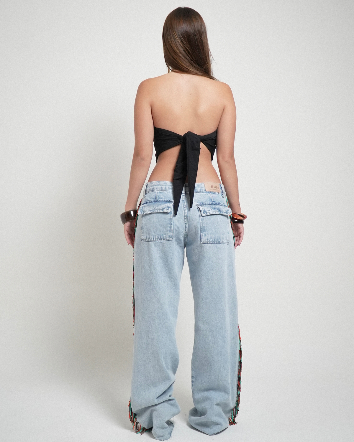 [PRÉ VENDA] Calça Jeans Com Franjas Bordadas